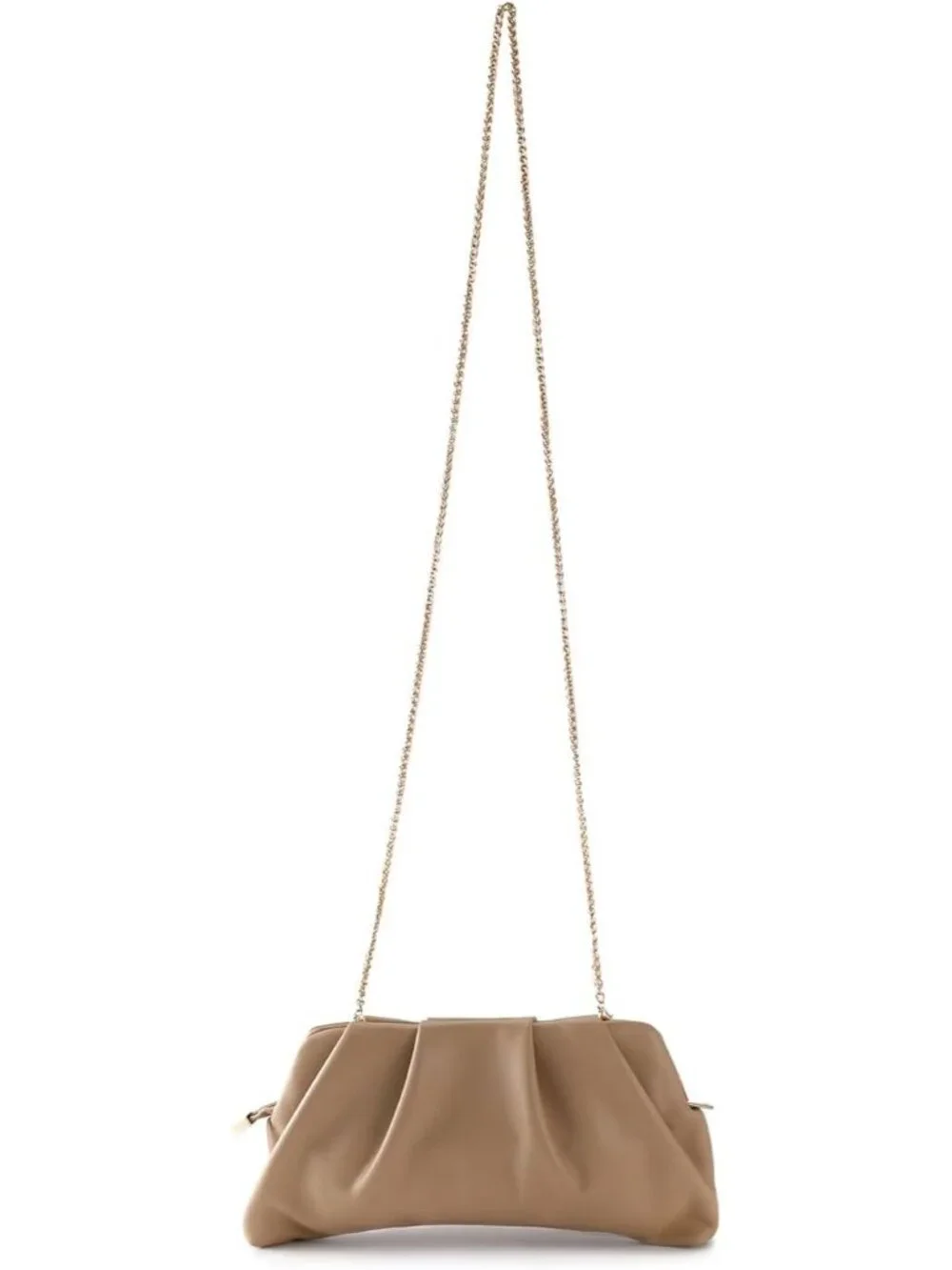 👜Women's Taupe Leather Ruched Clutch Purse Detachable Metal Chain Crossbody Bag